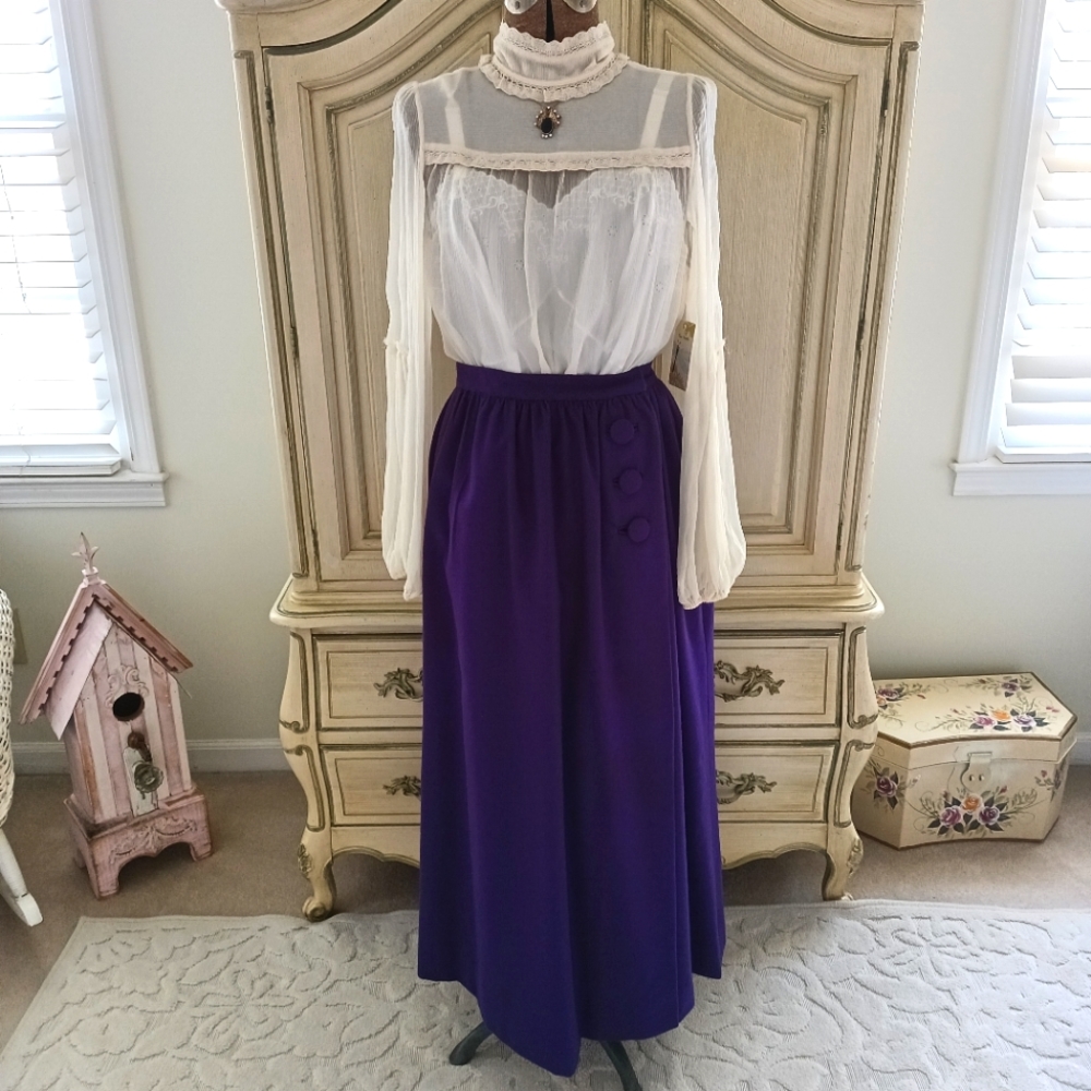 VINTAGE 1970S CUSTOM MADE DEEP PURPLE, WOOL WRAP, MAXI SKIRT! GORGEOUS!